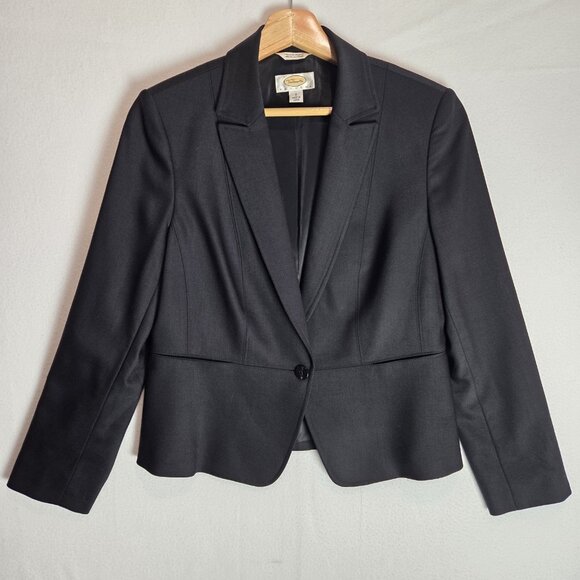 Vtg Talbots Black Wool Blazer Womens 8 Petite Single Button Lined Career Office - Picture 1 of 11